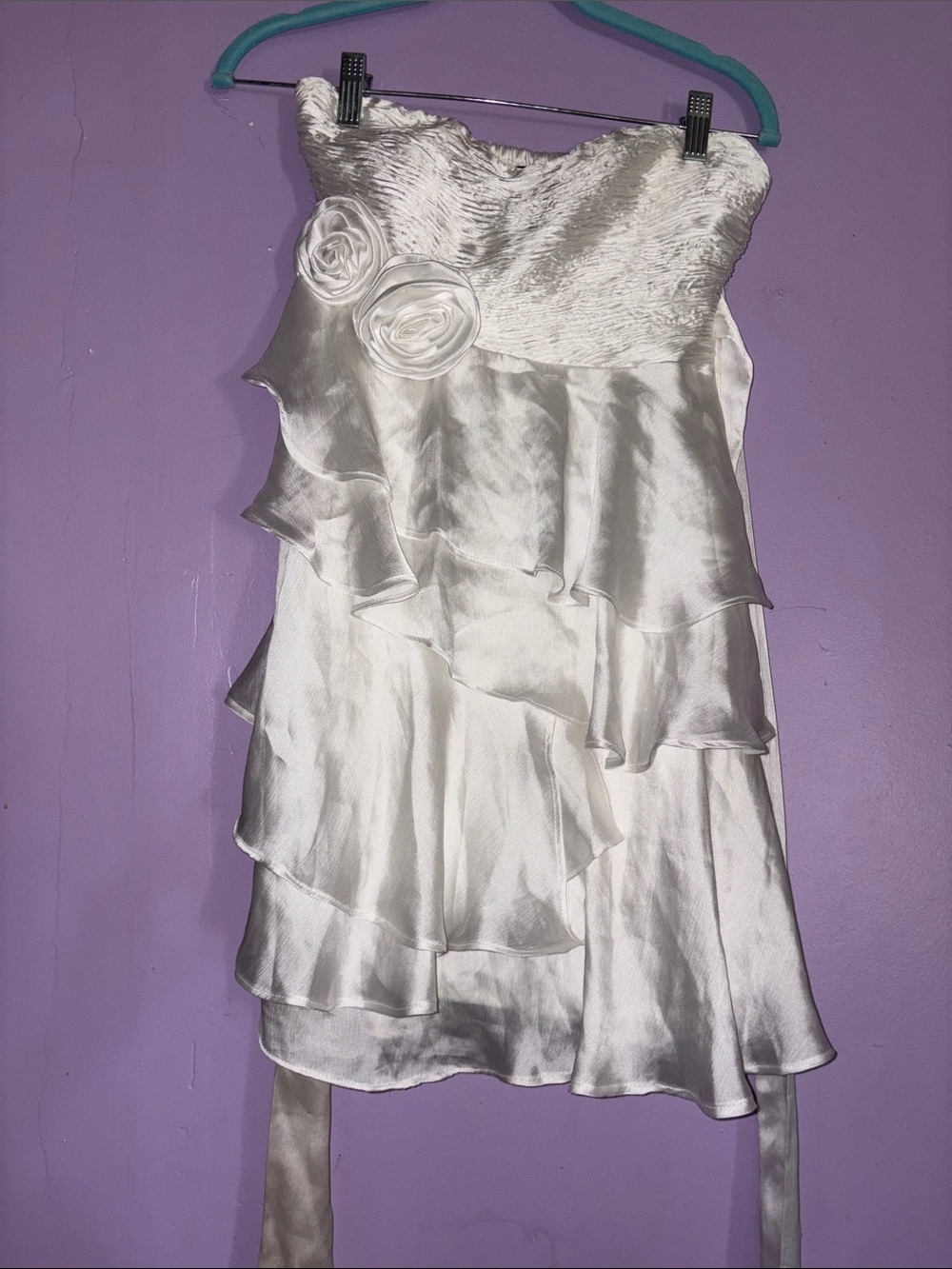 Love Culture Ivory Satin Strapless Ruffle Mini Dress